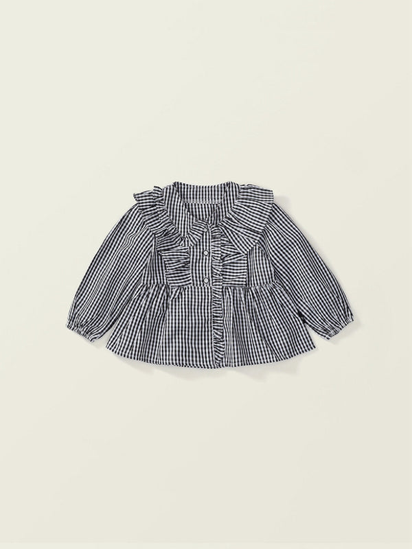 Classic Gingham Ruffle Collar Blouse