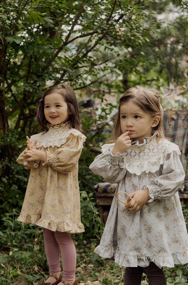 Enchanted Blossom Dress with Delicate Lace Collar