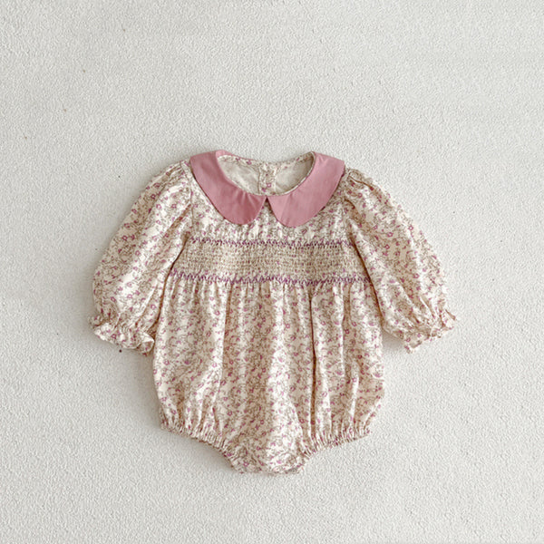 Rosy Floral Peter Pan Collar Romper