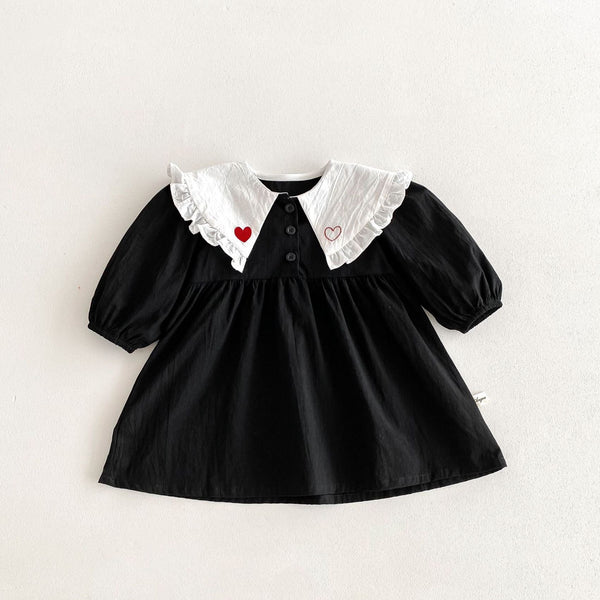 Elegant Heart Embroidery Ruffle Collar Dress