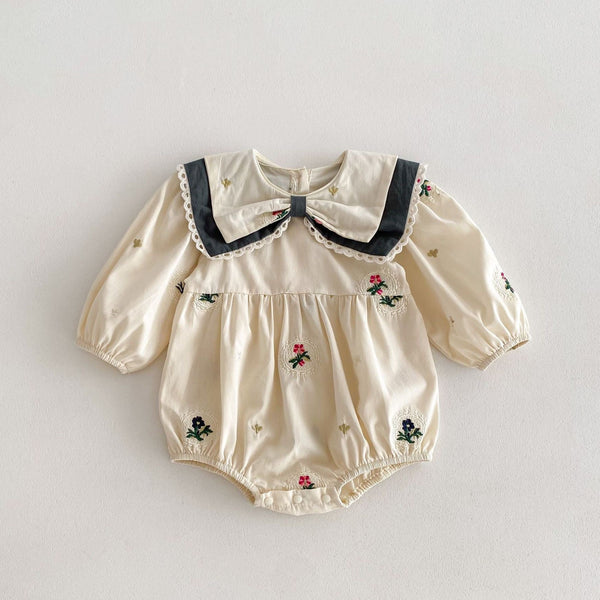 European Vintage Floral Embroidery Romper