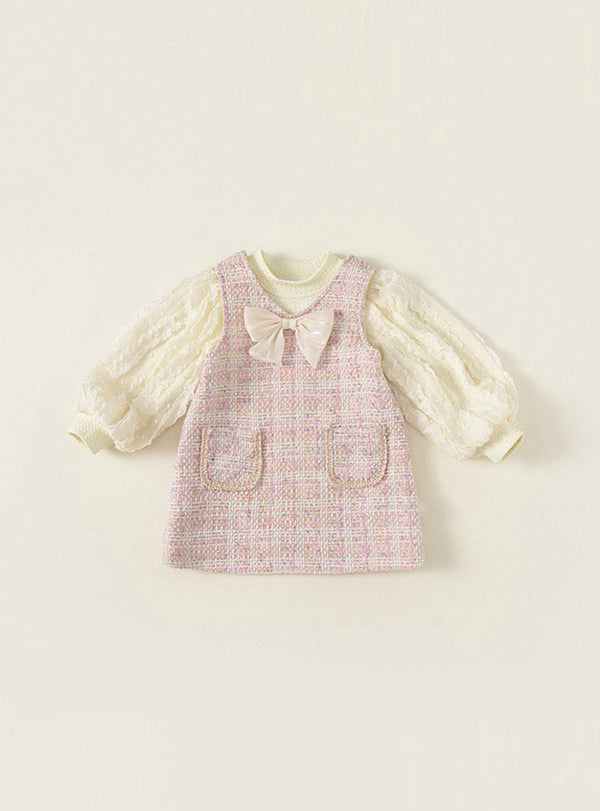 French Sweetheart Pink Tweed Vest Dress Set