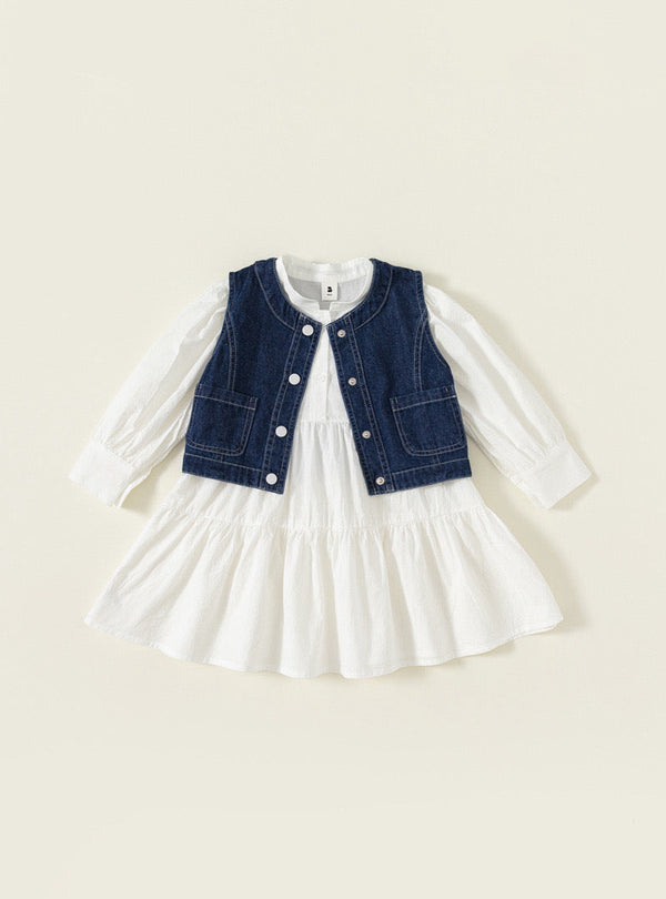 Denim Vest & Tiered Dress Set