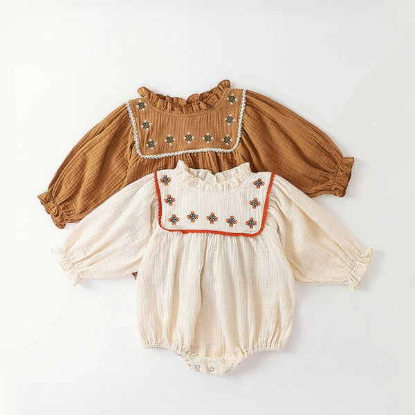 Vintage Embroidered Ruffle Romper