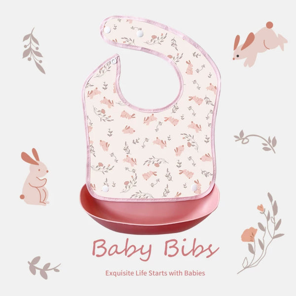 Little Explorer’s Mealtime Bib- Blush Bunny Trail