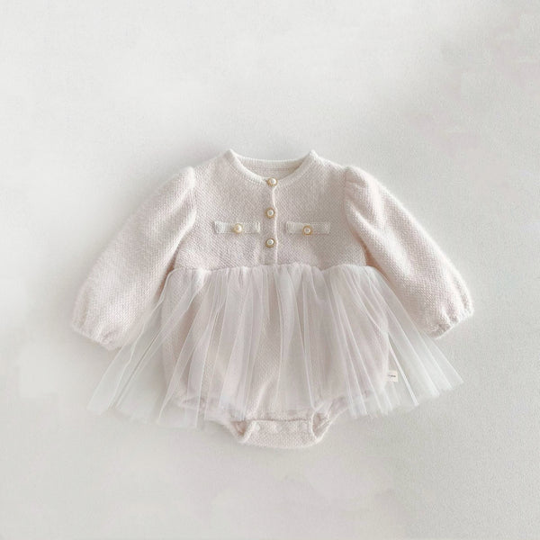 French Elegant Pearl White Romper