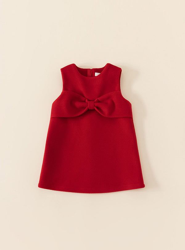 Elegant Wool-Texture Princess Bow Dress